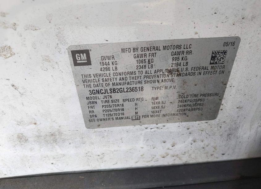 Photo 9 of 2016 Chevrolet Trax LT (VIN 3GNCJLSB2GL236518)