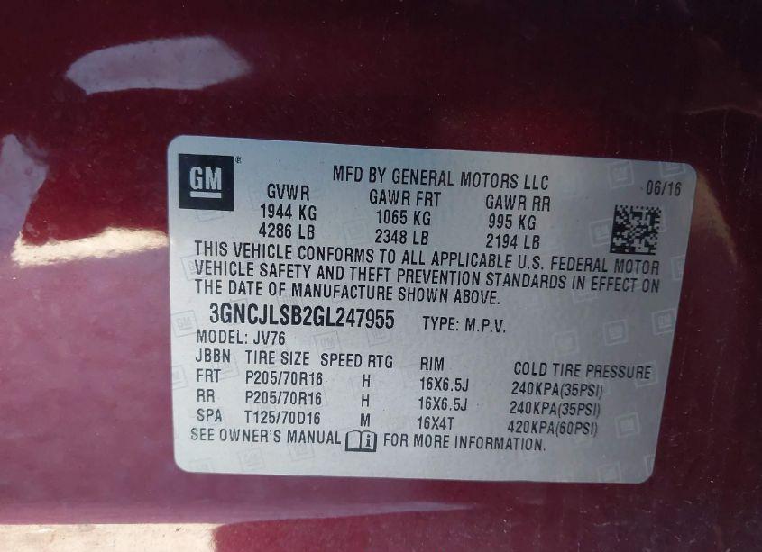 Photo 9 of 2016 Chevrolet Trax LT (VIN 3GNCJLSB2GL247955)