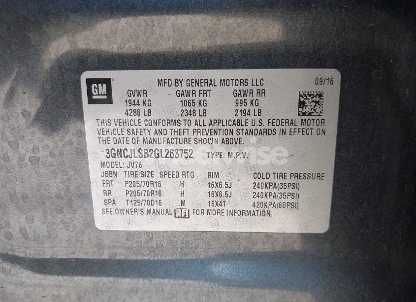 Photo 9 of 2016 Chevrolet Trax LT (VIN 3GNCJLSB2GL263752)