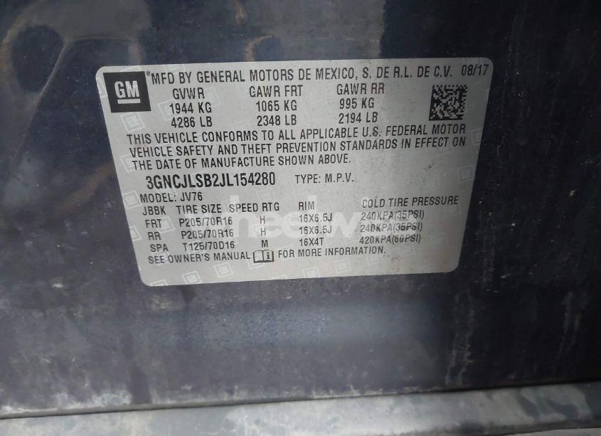 Photo 9 of 2018 Chevrolet Trax LT (VIN 3GNCJLSB2JL154280)