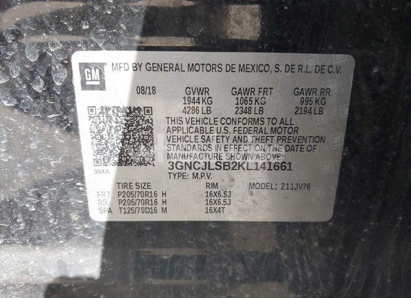 Photo 9 of 2019 Chevrolet Trax LT (VIN 3GNCJLSB2KL141661)