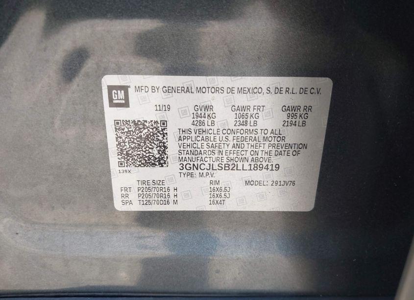 Photo 9 of 2020 Chevrolet Trax FWD LT (VIN 3GNCJLSB2LL189419)