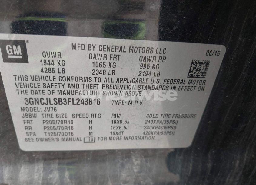 Photo 9 of 2015 Chevrolet Trax LT (VIN 3GNCJLSB3FL243816)