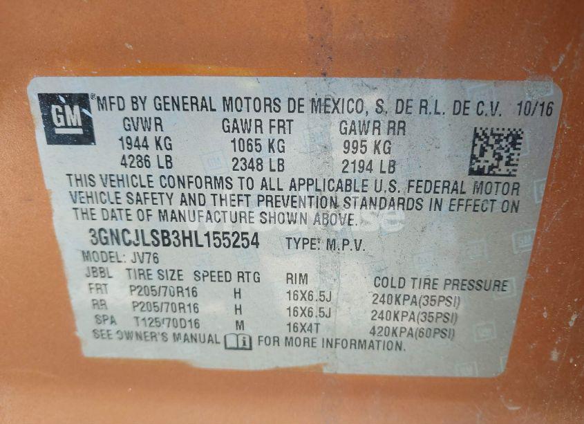 Photo 9 of 2017 Chevrolet Trax LT (VIN 3GNCJLSB3HL155254)