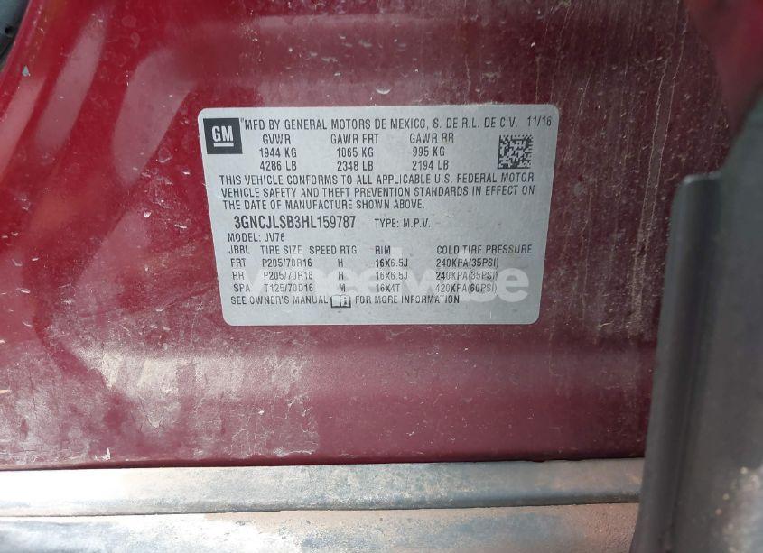 Photo 9 of 2017 Chevrolet Trax LT (VIN 3GNCJLSB3HL159787)