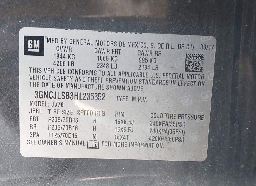 Photo 9 of 2017 Chevrolet Trax LT (VIN 3GNCJLSB3HL236352)