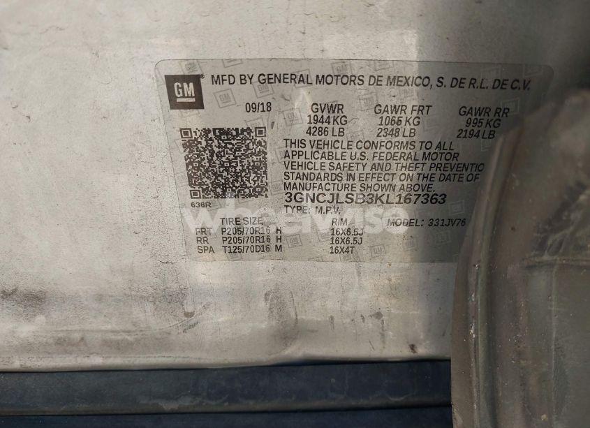 Photo 9 of 2019 Chevrolet Trax LT (VIN 3GNCJLSB3KL167363)