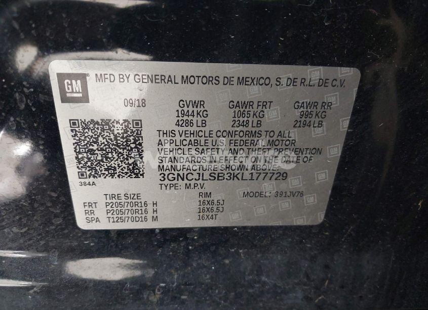 Photo 9 of 2019 Chevrolet Trax LT (VIN 3GNCJLSB3KL177729)