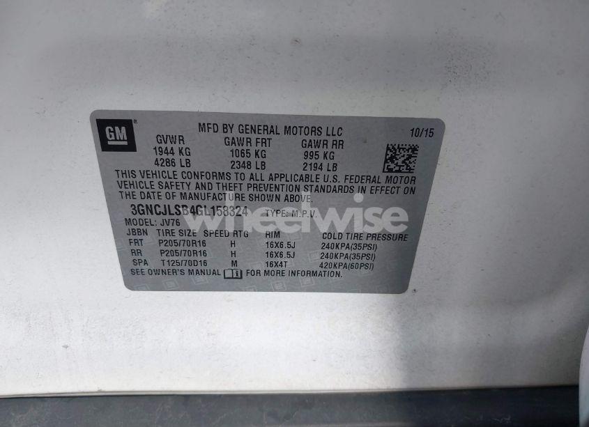 Photo 9 of 2016 Chevrolet Trax LT (VIN 3GNCJLSB4GL158324)