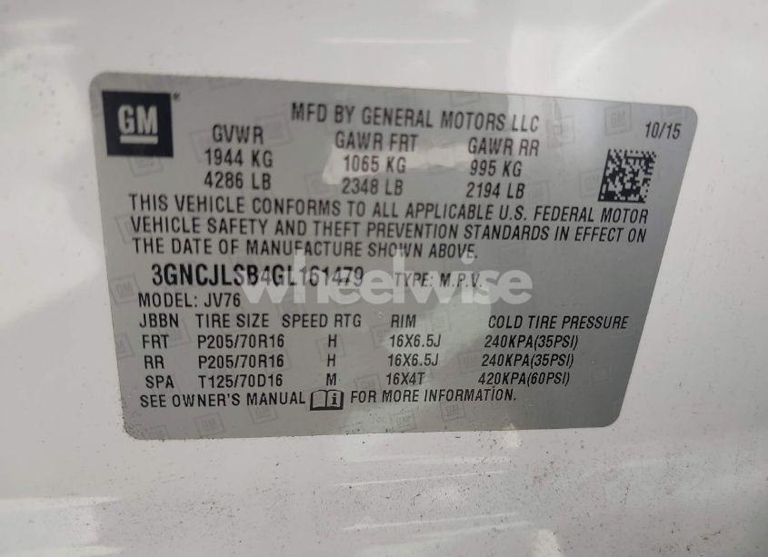 Photo 9 of 2016 Chevrolet Trax LT (VIN 3GNCJLSB4GL161479)