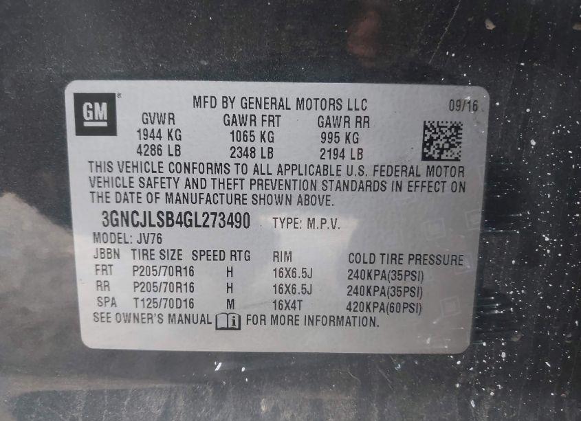 Photo 9 of 2016 Chevrolet Trax LT (VIN 3GNCJLSB4GL273490)