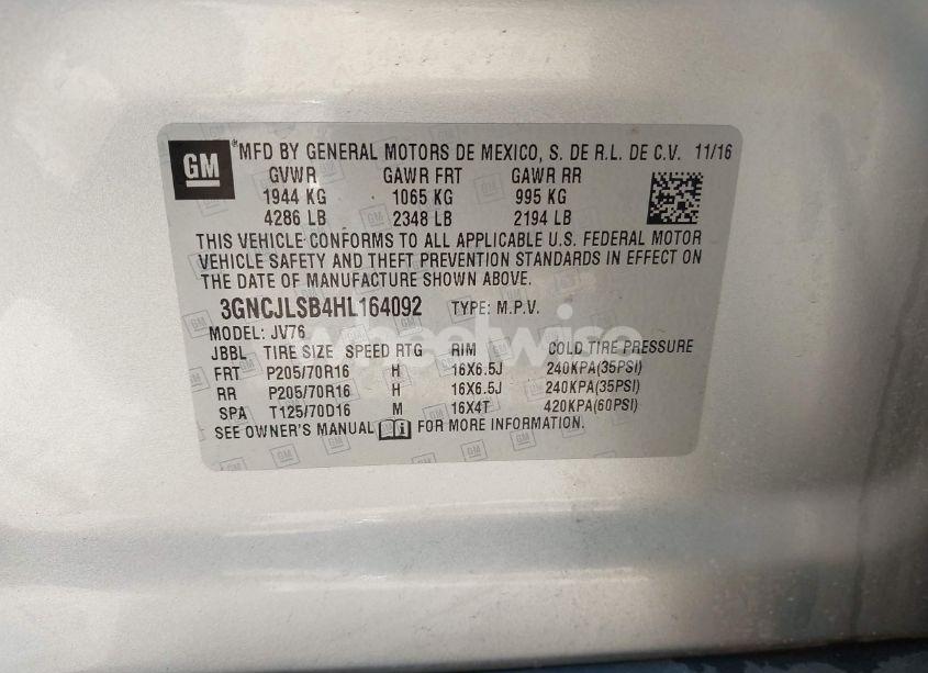 Photo 9 of 2017 Chevrolet Trax LT (VIN 3GNCJLSB4HL164092)