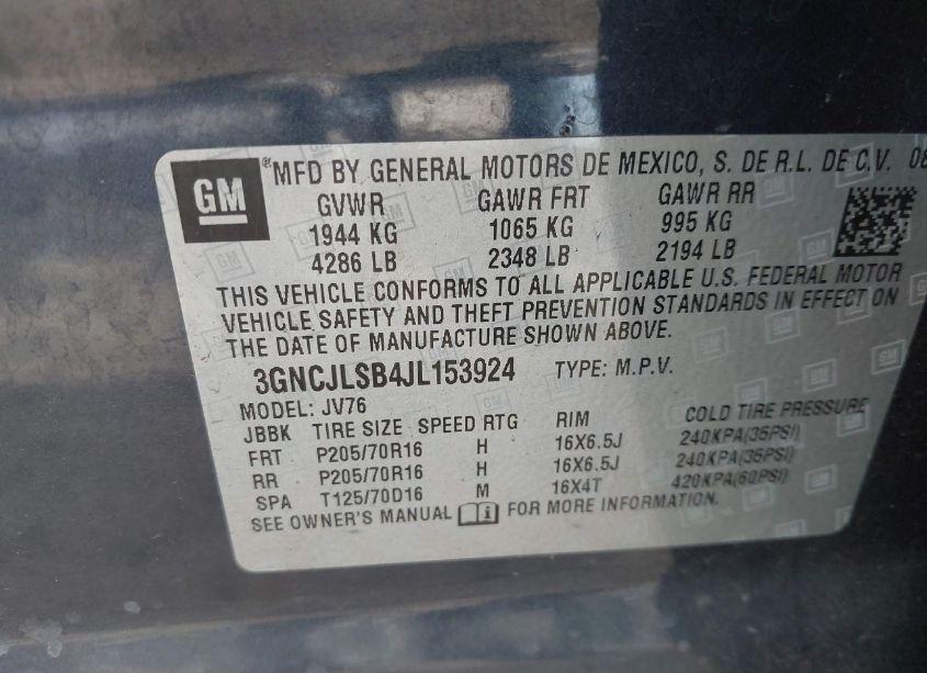 Photo 9 of 2018 Chevrolet Trax LT (VIN 3GNCJLSB4JL153924)