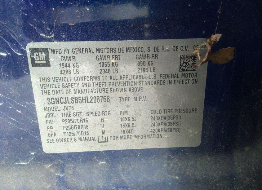 Photo 9 of 2017 Chevrolet Trax LT (VIN 3GNCJLSB5HL206768)