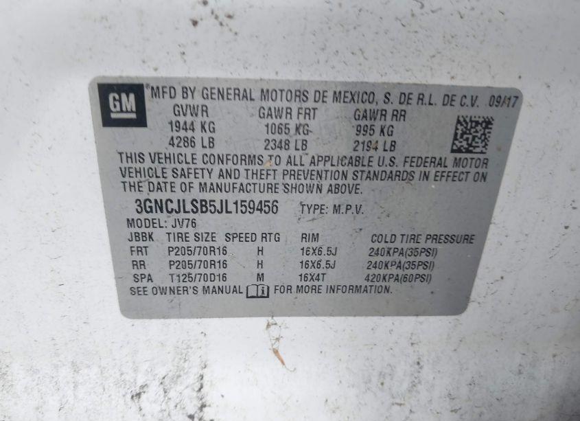 Photo 9 of 2018 Chevrolet Trax LT (VIN 3GNCJLSB5JL159456)