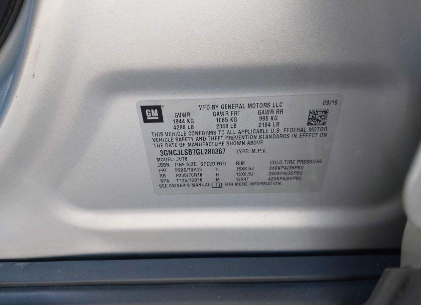 Photo 9 of 2016 Chevrolet Trax LT (VIN 3GNCJLSB7GL280367)