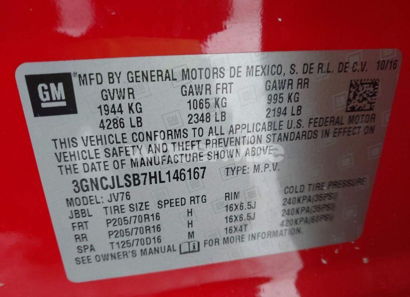 Photo 9 of 2017 Chevrolet Trax LT (VIN 3GNCJLSB7HL146167)