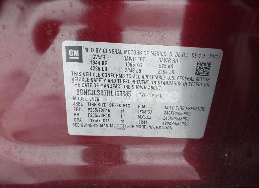 Photo 9 of 2017 Chevrolet Trax LT (VIN 3GNCJLSB7HL199385)