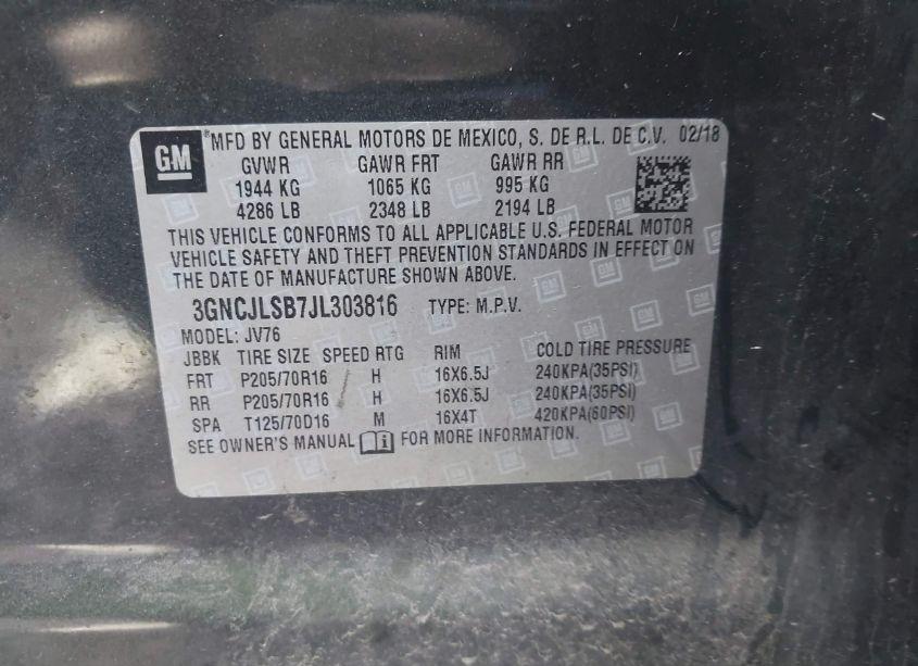 Photo 9 of 2018 Chevrolet Trax LT (VIN 3GNCJLSB7JL303816)