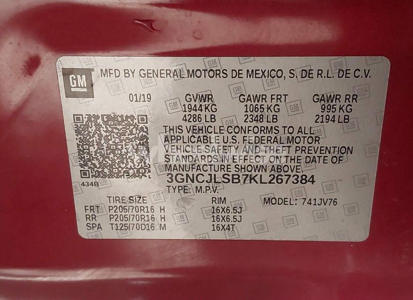 Photo 9 of 2019 Chevrolet Trax LT (VIN 3GNCJLSB7KL267384)