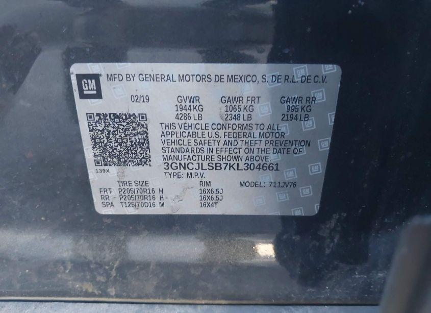 Photo 9 of 2019 Chevrolet Trax LT (VIN 3GNCJLSB7KL304661)