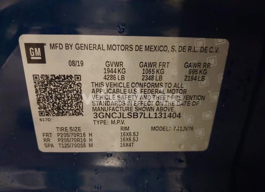 Photo 9 of 2020 Chevrolet Trax FWD LT (VIN 3GNCJLSB7LL131404)