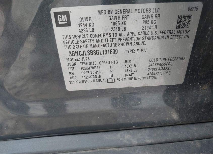 Photo 9 of 2016 Chevrolet Trax LT (VIN 3GNCJLSB8GL131899)