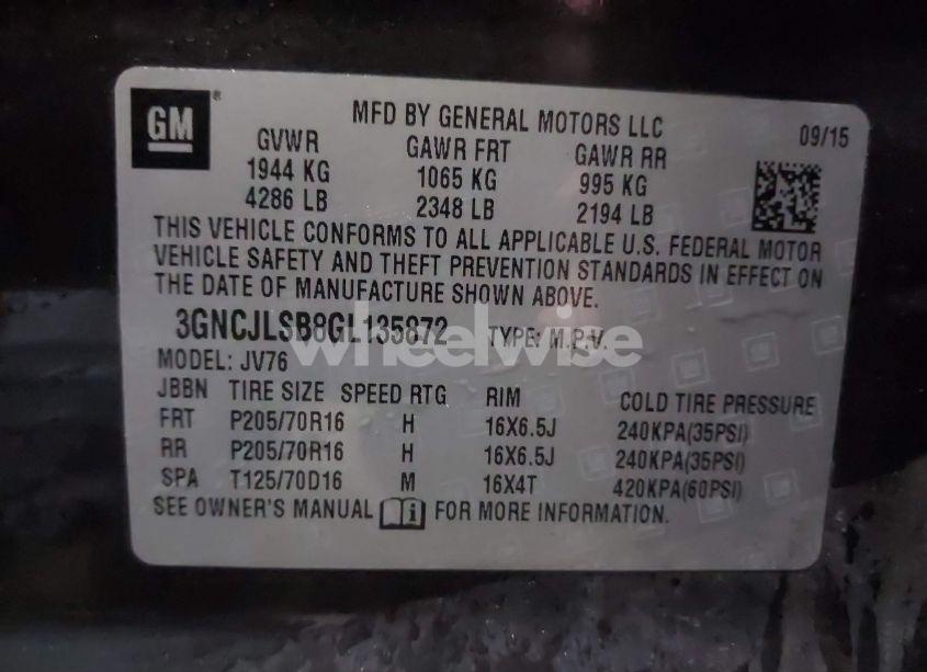 Photo 9 of 2016 Chevrolet Trax LT (VIN 3GNCJLSB8GL135872)