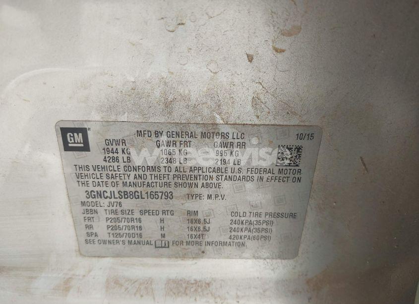 Photo 9 of 2016 Chevrolet Trax LT (VIN 3GNCJLSB8GL165793)