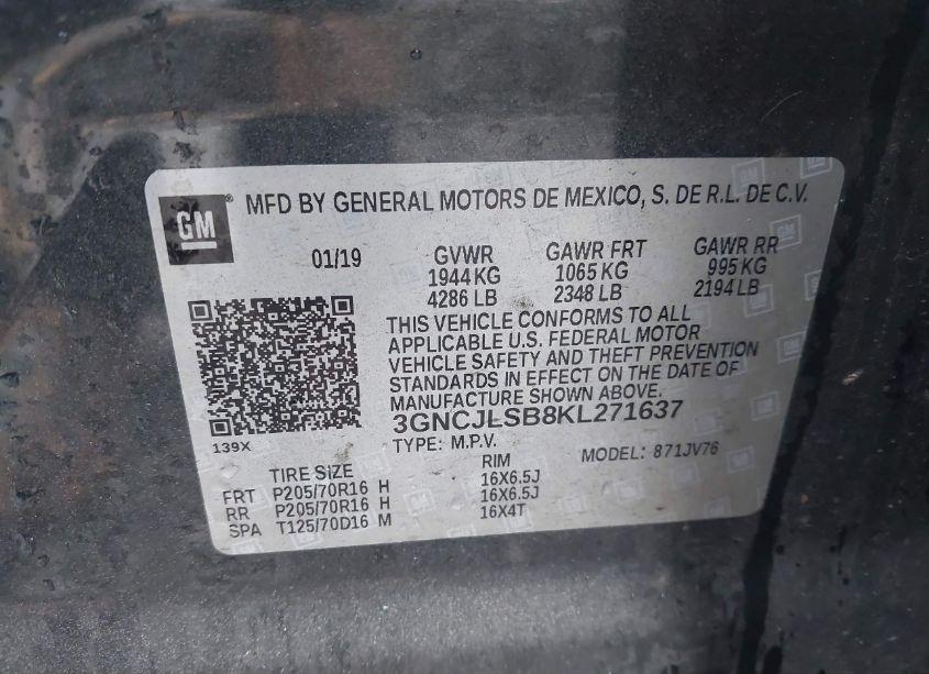 Photo 9 of 2019 Chevrolet Trax LT (VIN 3GNCJLSB8KL271637)