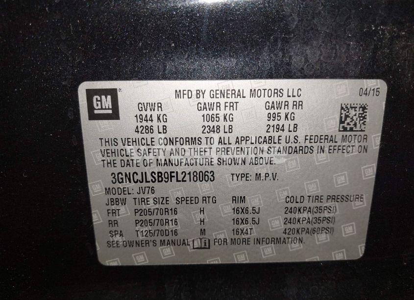 Photo 9 of 2015 Chevrolet Trax LT (VIN 3GNCJLSB9FL218063)