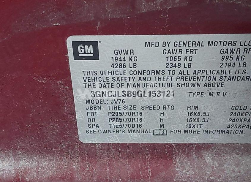 Photo 9 of 2016 Chevrolet Trax LT (VIN 3GNCJLSB9GL153121)