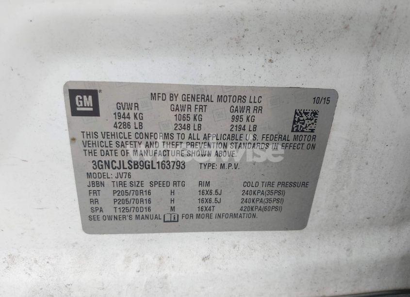 Photo 9 of 2016 Chevrolet Trax LT (VIN 3GNCJLSB9GL163793)