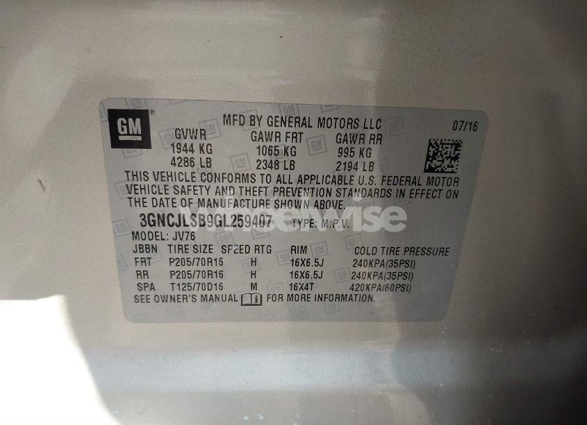 Photo 9 of 2016 Chevrolet Trax LT (VIN 3GNCJLSB9GL259407)