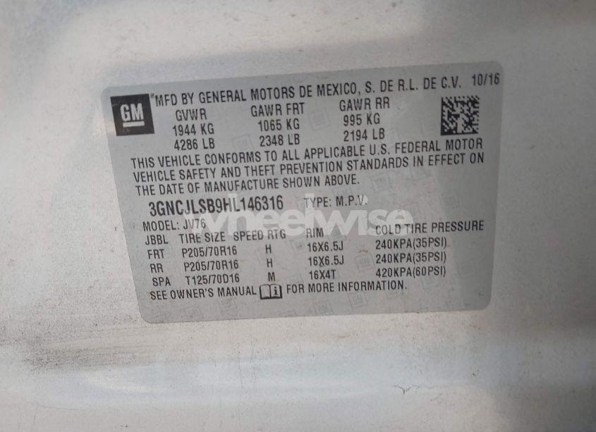 Photo 9 of 2017 Chevrolet Trax LT (VIN 3GNCJLSB9HL146316)