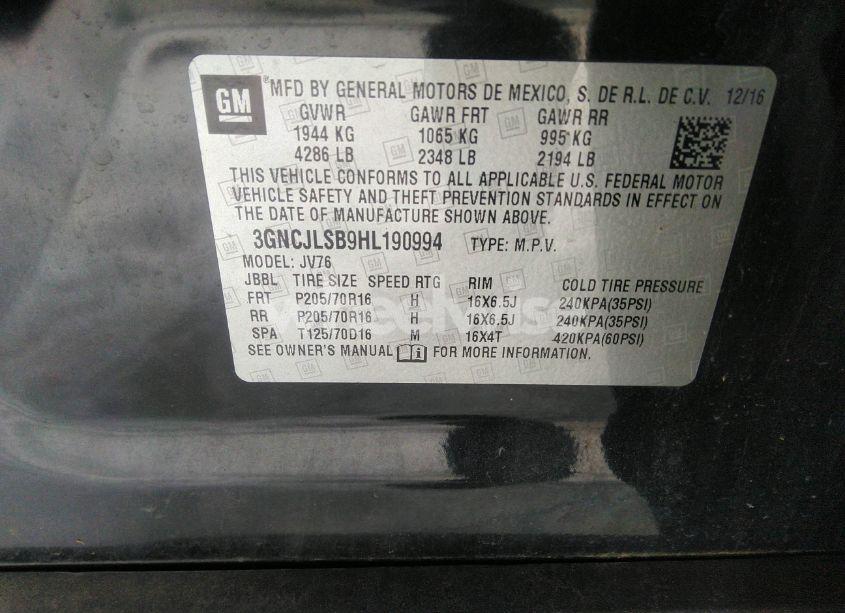 Photo 9 of 2017 Chevrolet Trax LT (VIN 3GNCJLSB9HL190994)