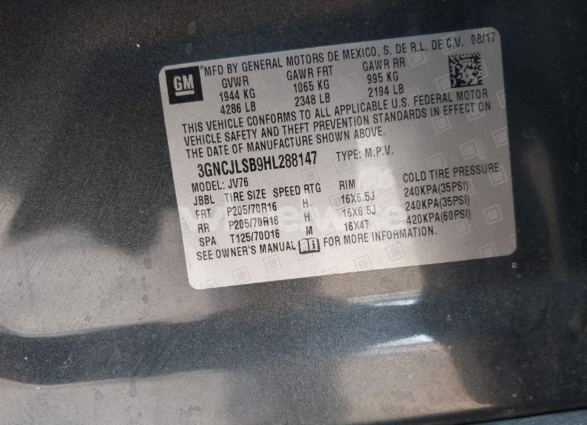 Photo 9 of 2017 Chevrolet Trax LT (VIN 3GNCJLSB9HL288147)