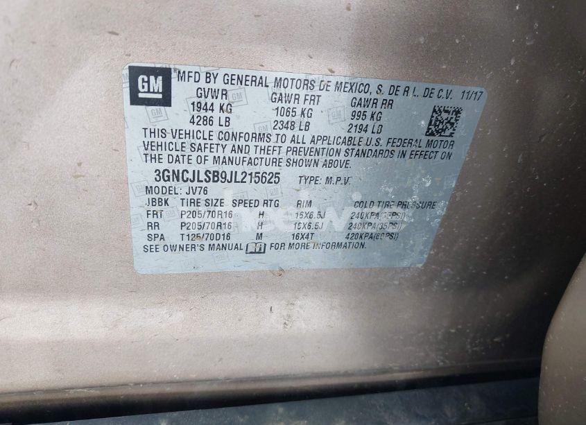 Photo 9 of 2018 Chevrolet Trax LT (VIN 3GNCJLSB9JL215625)