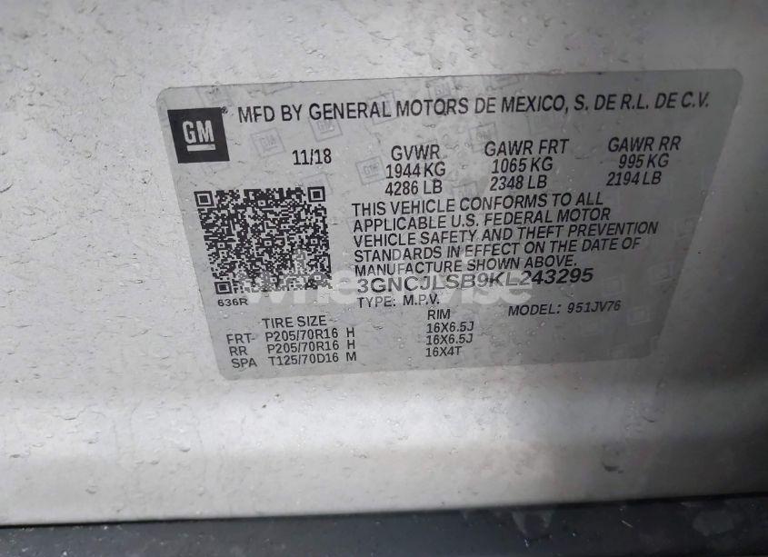 Photo 9 of 2019 Chevrolet Trax LT (VIN 3GNCJLSB9KL243295)