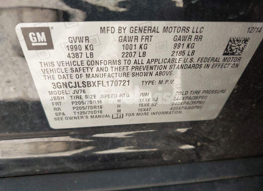 Photo 9 of 2015 Chevrolet Trax LT (VIN 3GNCJLSBXFL170721)