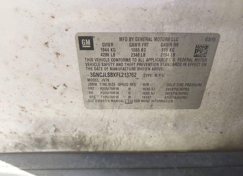 Photo 9 of 2015 Chevrolet Trax LT (VIN 3GNCJLSBXFL213762)