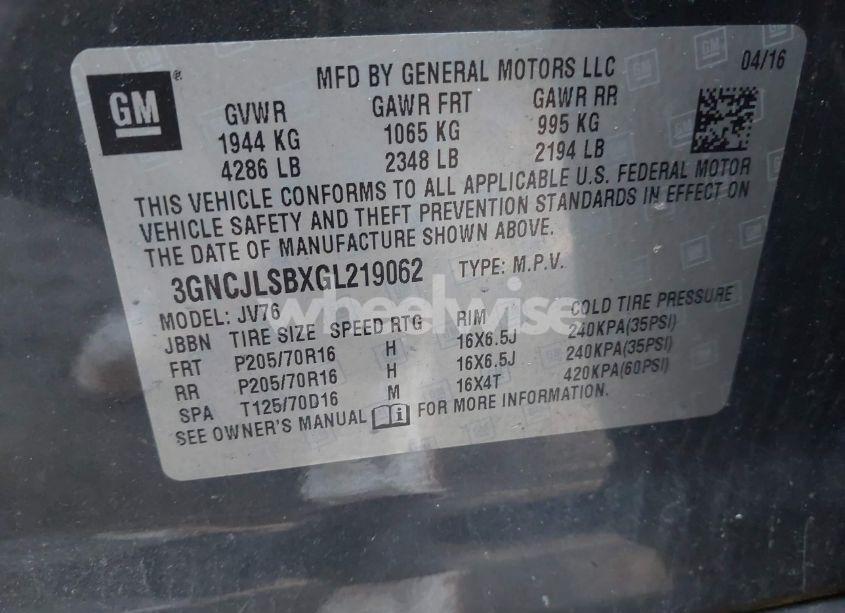 Photo 9 of 2016 Chevrolet Trax LT (VIN 3GNCJLSBXGL219062)