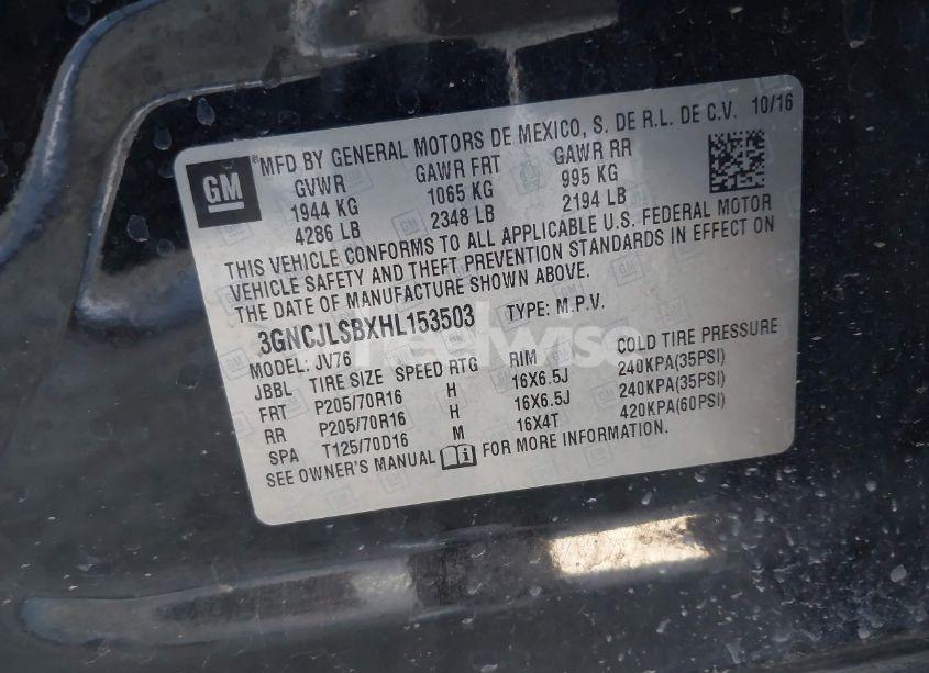 Photo 9 of 2017 Chevrolet Trax LT (VIN 3GNCJLSBXHL153503)