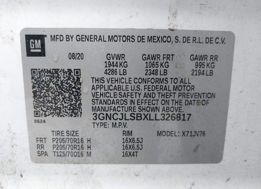 Photo 9 of 2020 Chevrolet Trax FWD LT (VIN 3GNCJLSBXLL326817)