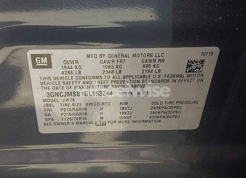 Photo 9 of 2016 Chevrolet Trax LTZ (VIN 3GNCJMSB1GL163244)