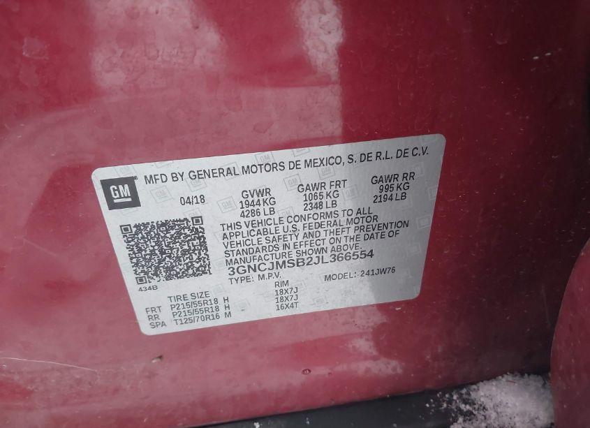 Photo 9 of 2018 Chevrolet Trax PREMIER (VIN 3GNCJMSB2JL366554)