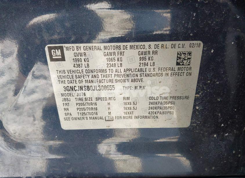 Photo 9 of 2018 Chevrolet Trax LS (VIN 3GNCJNSB0JL300655)