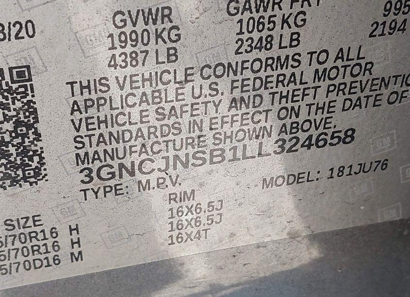 Photo 9 of 2020 Chevrolet Trax AWD LS (VIN 3GNCJNSB1LL324658)