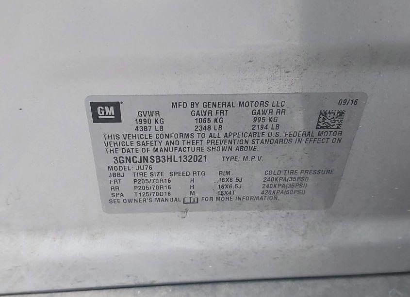 Photo 9 of 2017 Chevrolet Trax LS (VIN 3GNCJNSB3HL132021)