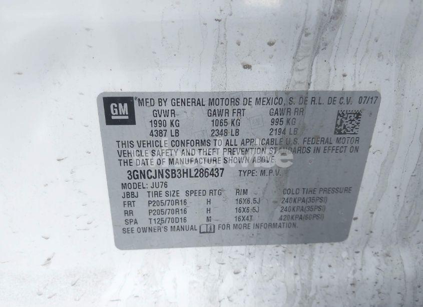 Photo 9 of 2017 Chevrolet Trax LS (VIN 3GNCJNSB3HL286437)